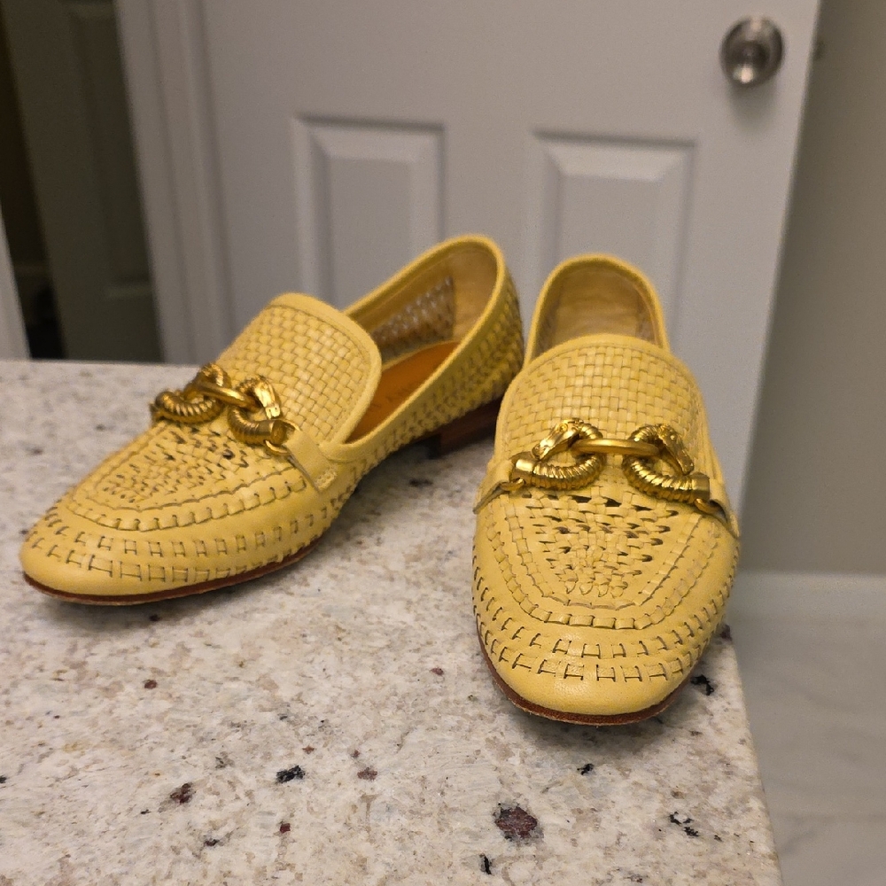 Tory Burch Yellow Woven Flats with Gold Detail